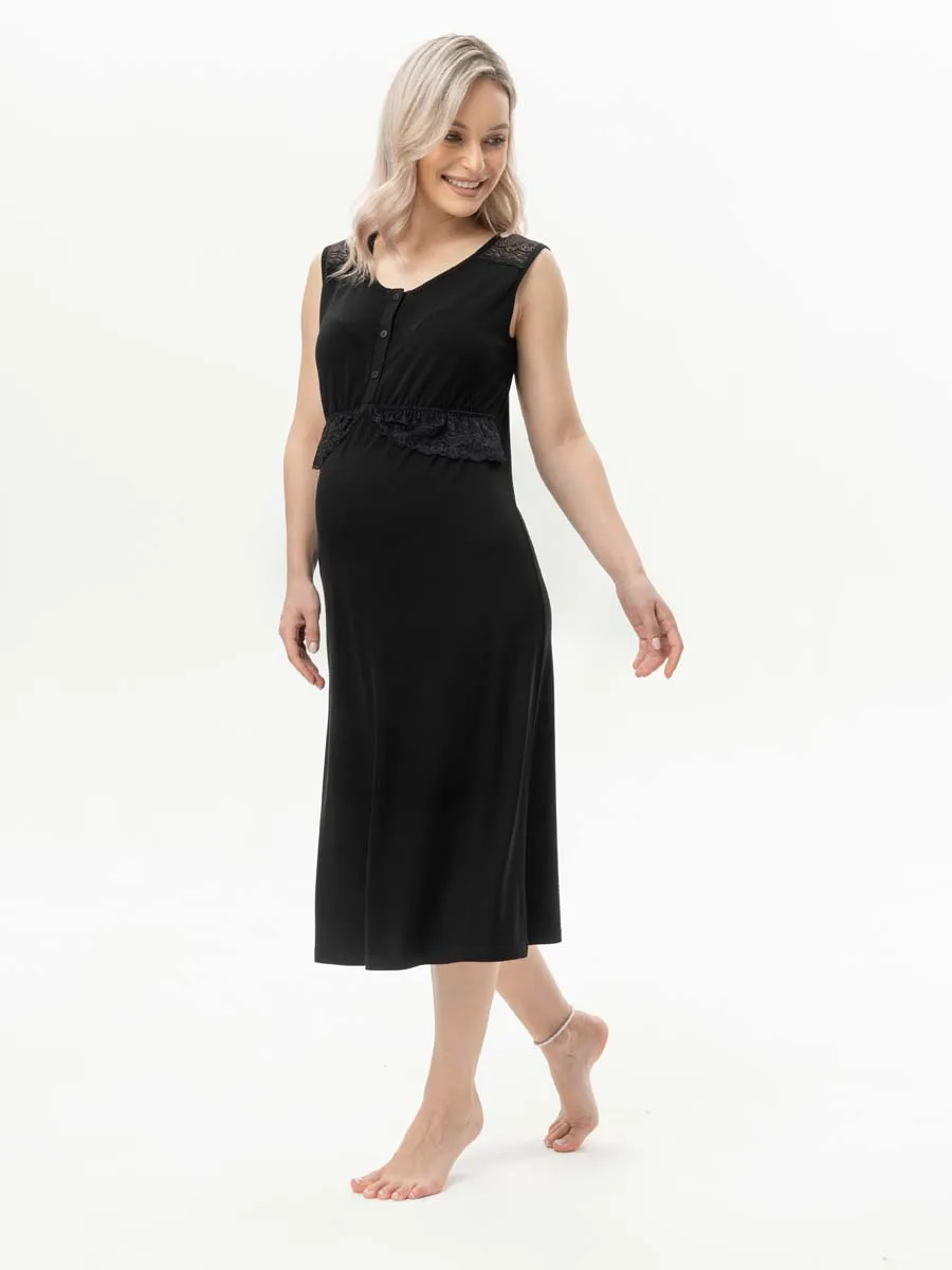 Ночная сорочка в роддом для беременных и кормления черный