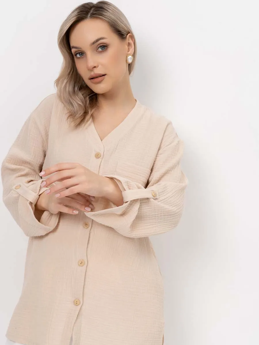 Рубашка для беременных туника муслиновая бежевый