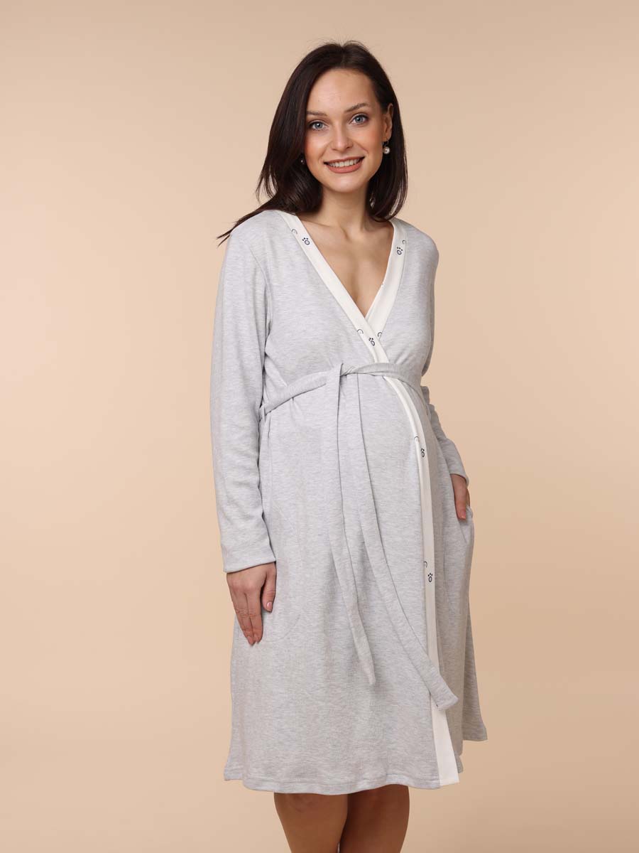 Комплект женский для беременных и кормящих 19230 серый_меланж/молочный