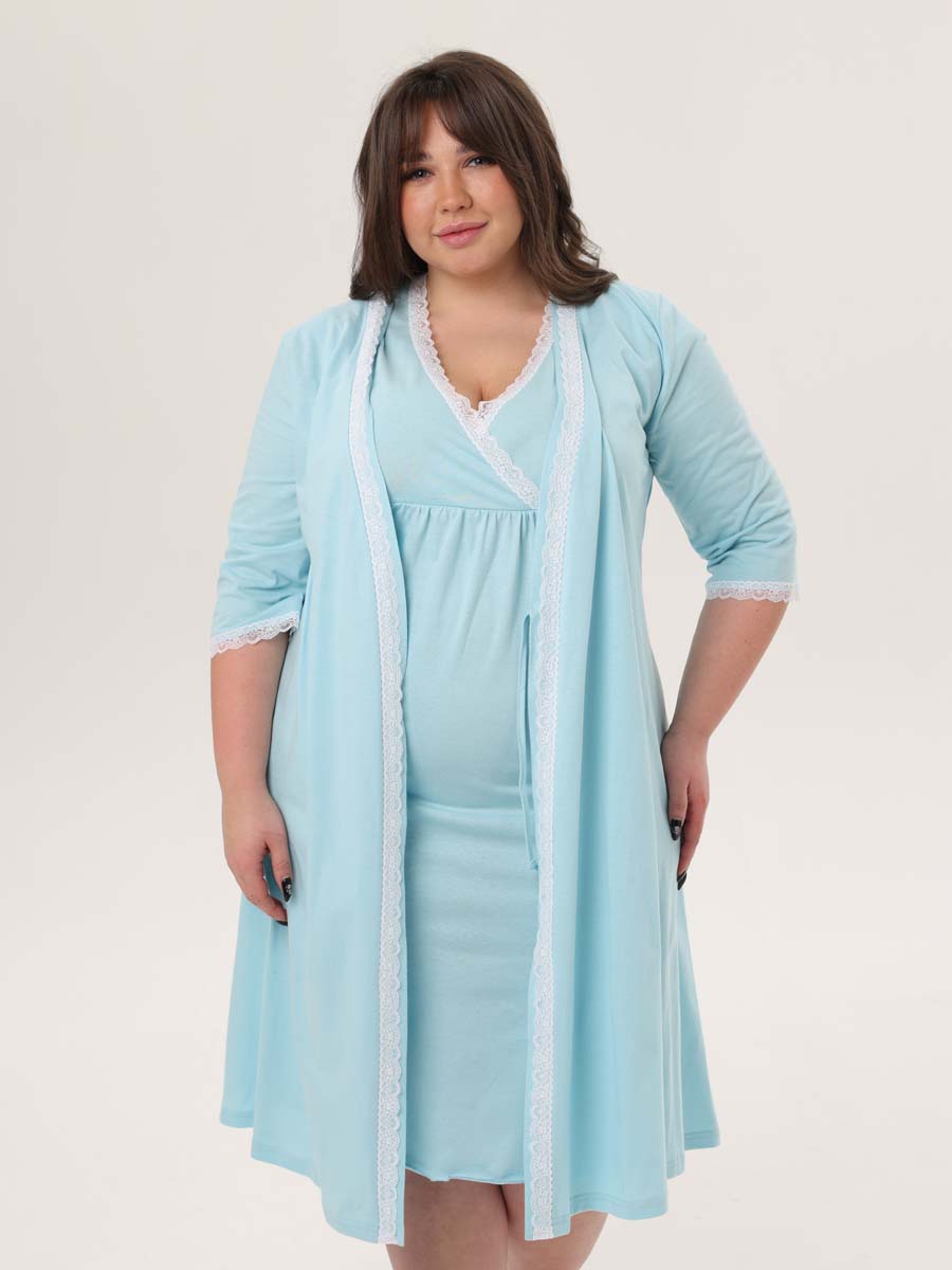 Комплект халат с сорочкой большие размеры 23020 аквамариновый