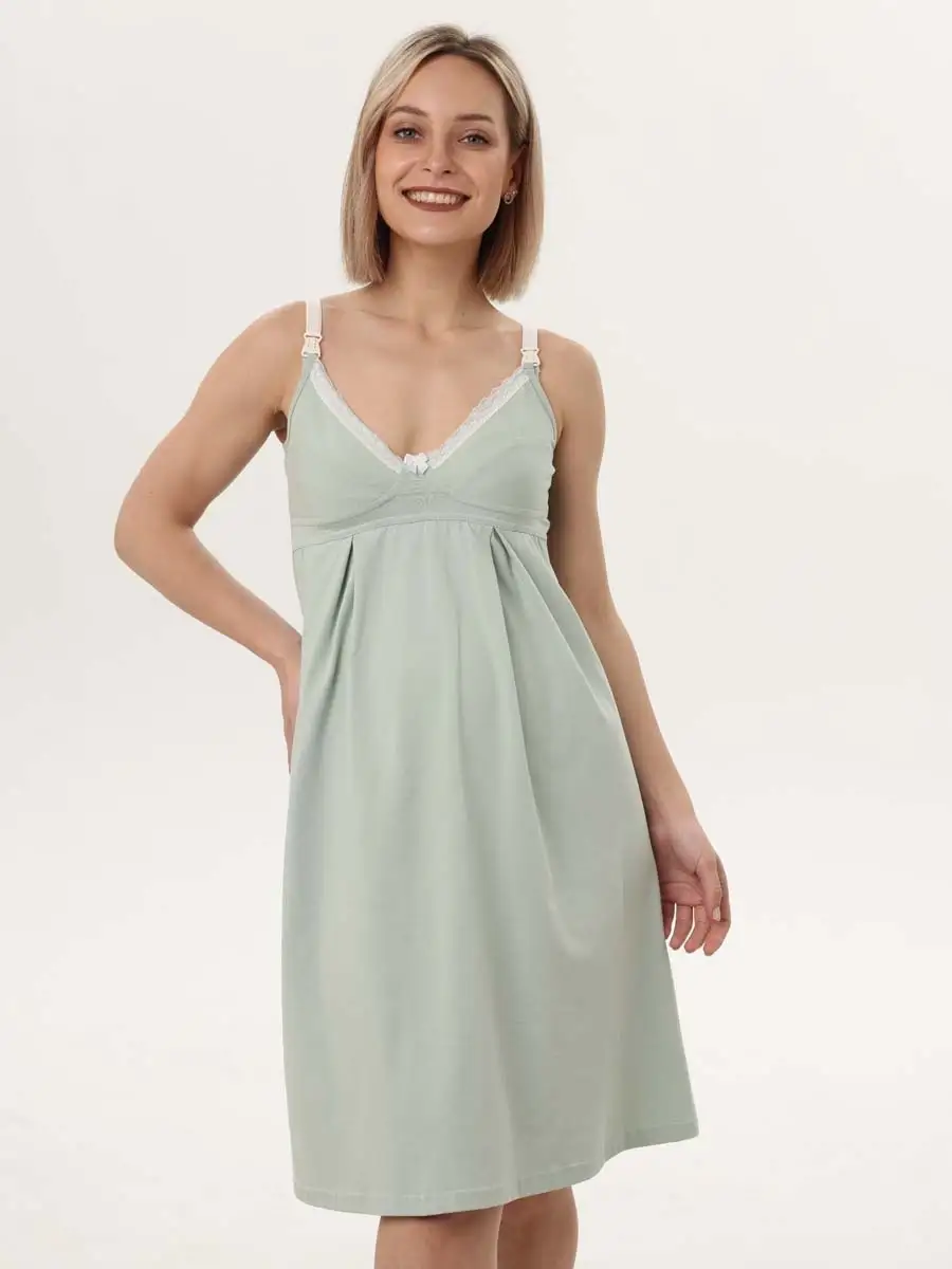 Халат с сорочкой для беременных и кормящих мам светло-зеленый