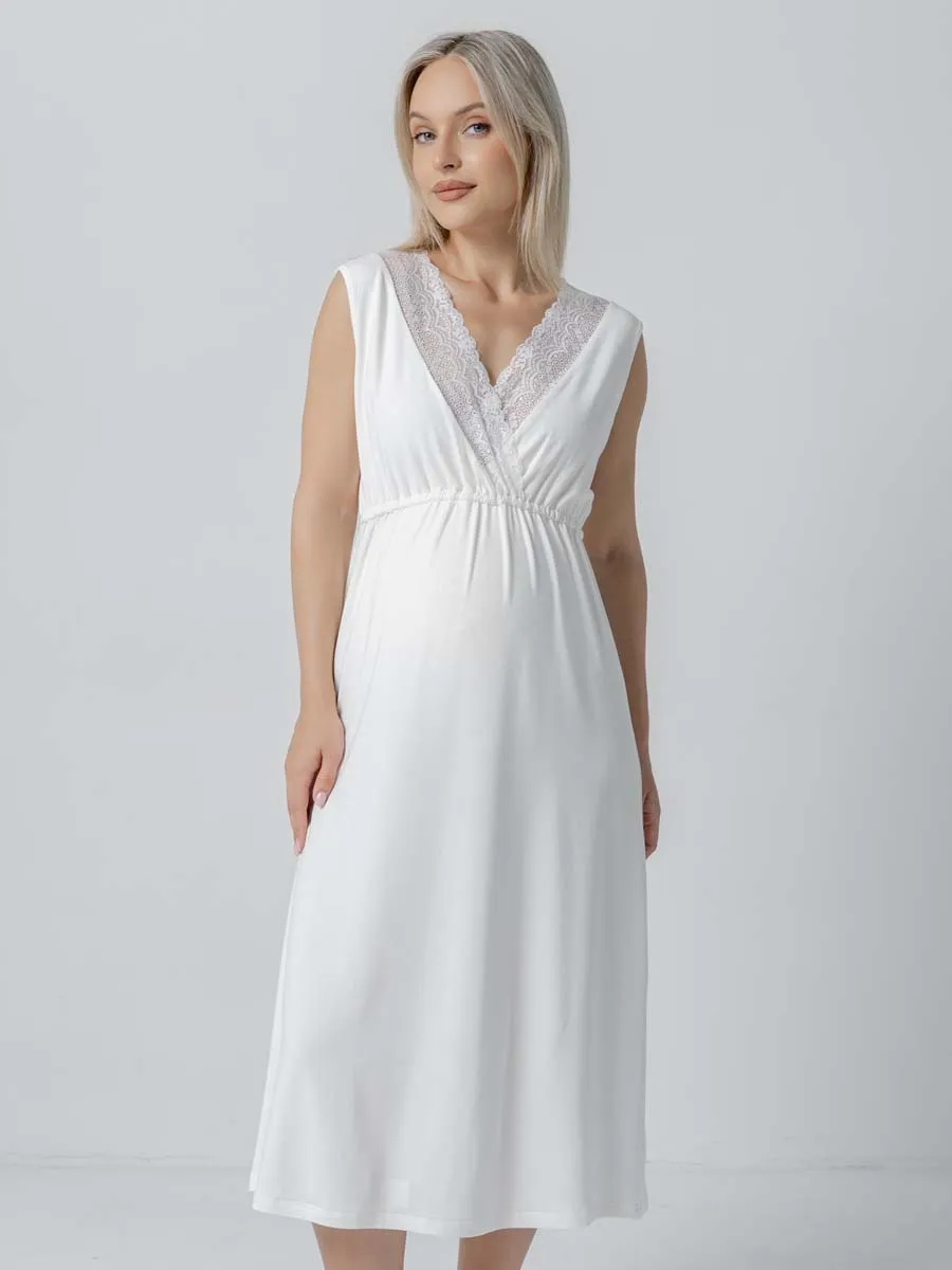 Костюм для беременных халат и сорочка в роддом для кормящих молочный