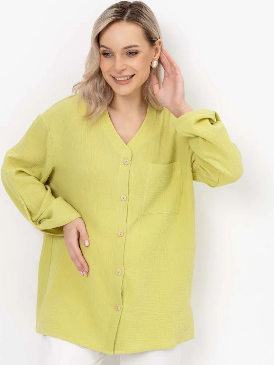 Рубашка для беременных туника муслиновая лимонный