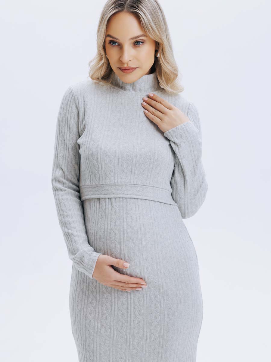 Платье вязаное для беременных и кормящих в офис 54504 серый