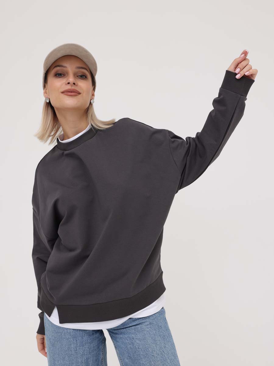 Джемпер женский оверсайз 69714 лонгслив антрацитовый/белый