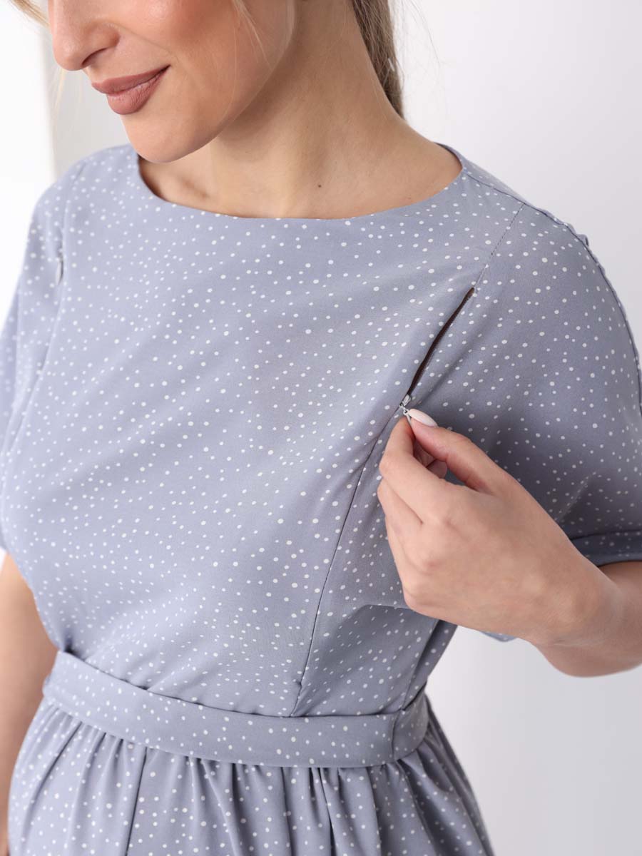 Платье летнее для беременных и кормящих 71412 серый/белый