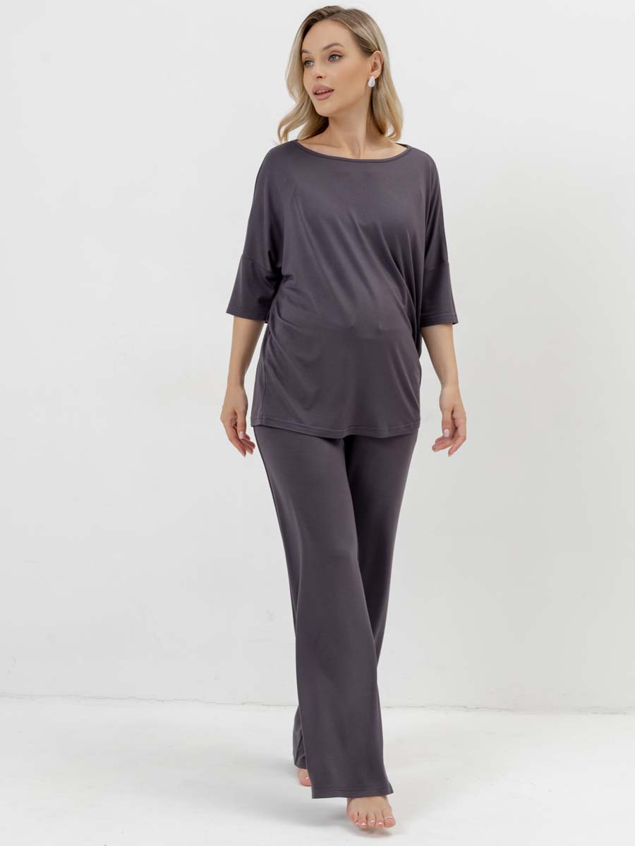 Костюм домашний с брюками и футболкой для беременных графитовый