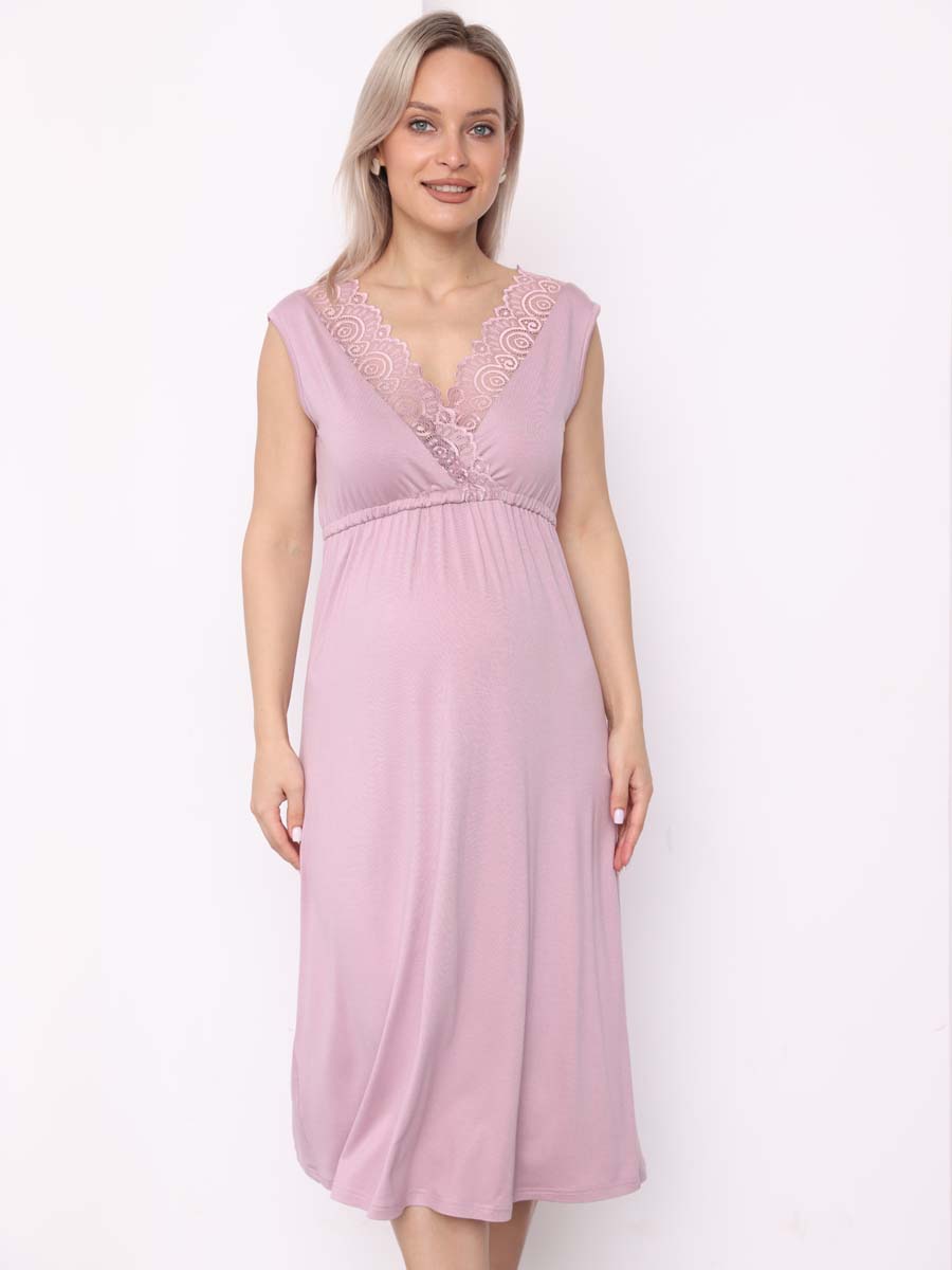 Сорочка ночная для беременных и кормления в роддом пудровый