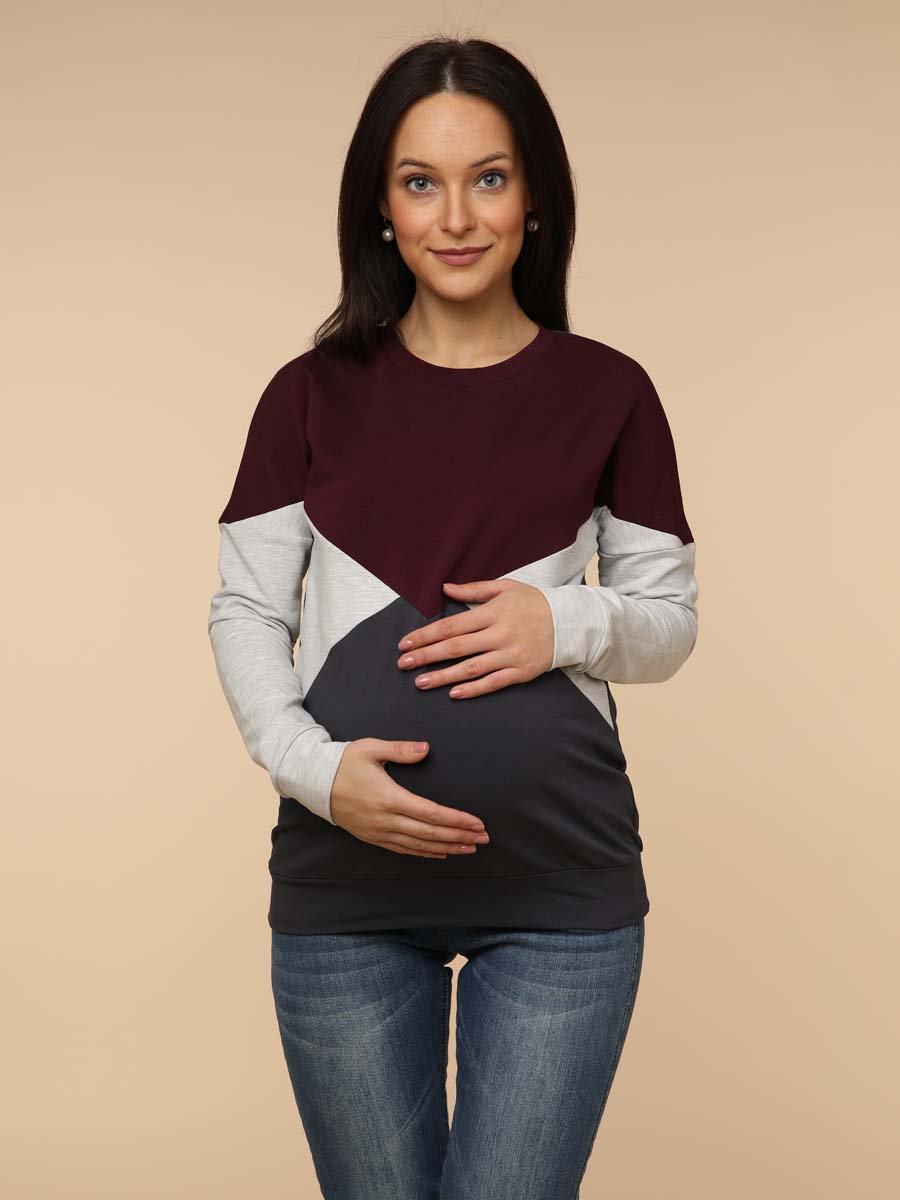 Джемпер для беременных и кормящих серый/баклажановый/антрацитовый