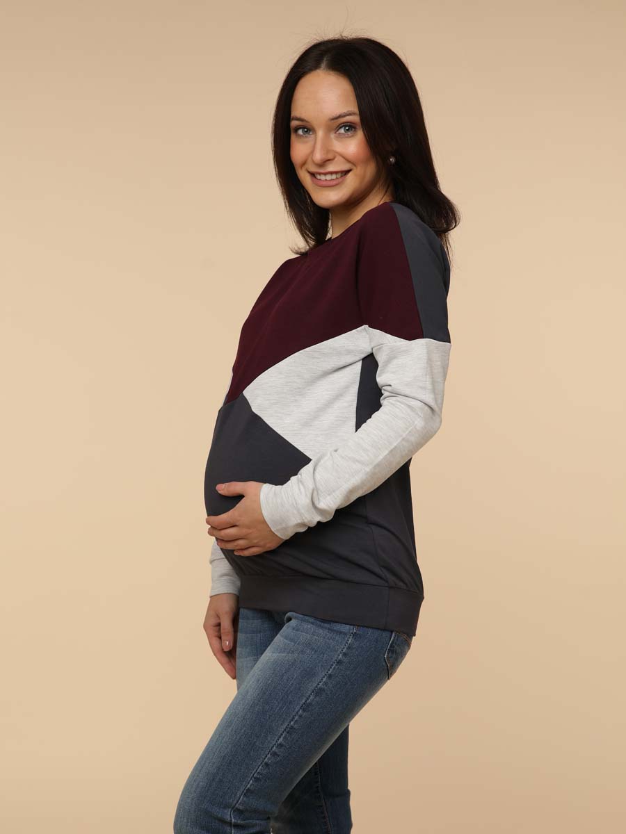 Джемпер для беременных и кормящих серый/баклажановый/антрацитовый