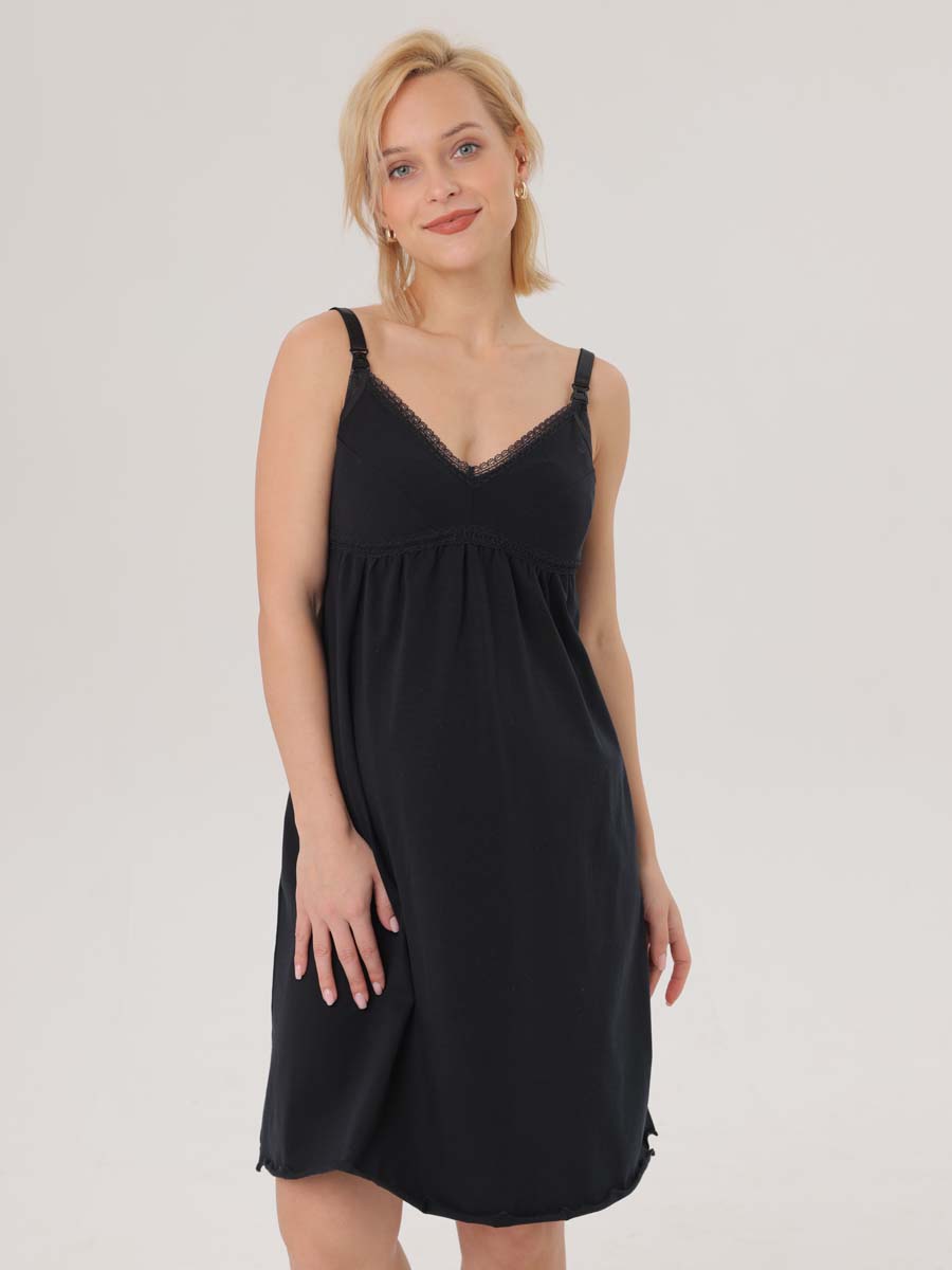 Сорочка в роддом ночнушка для беременных и кормящих черный