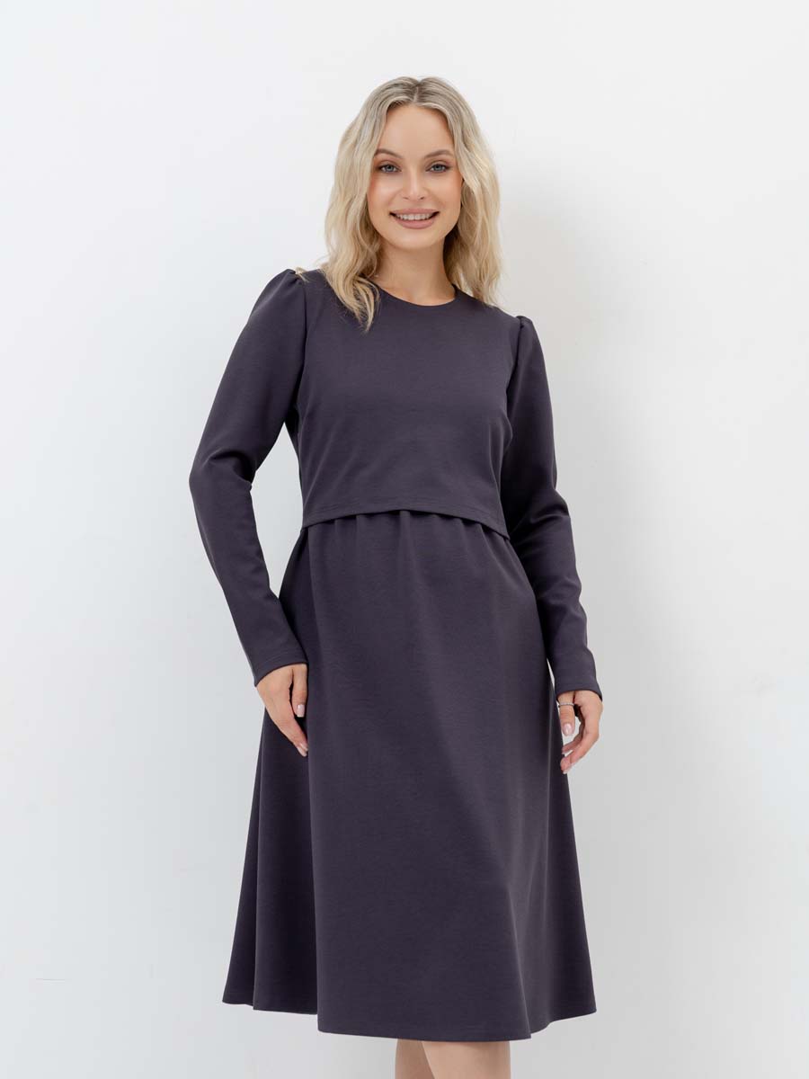 Платье для беременных и кормящих с длинным рукавом в офис антрацитовый