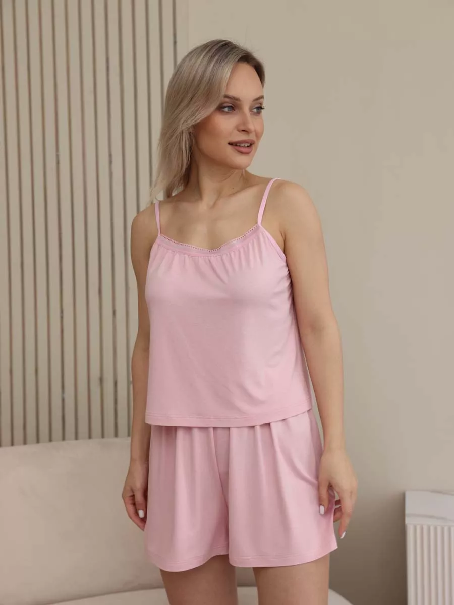 Пижама женская с шортами и топом 54832 розовый