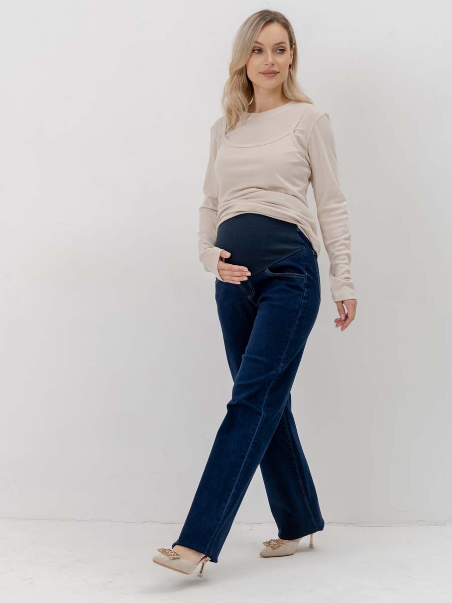 Джинсы трубы для беременных 67712 в офис темно-синий