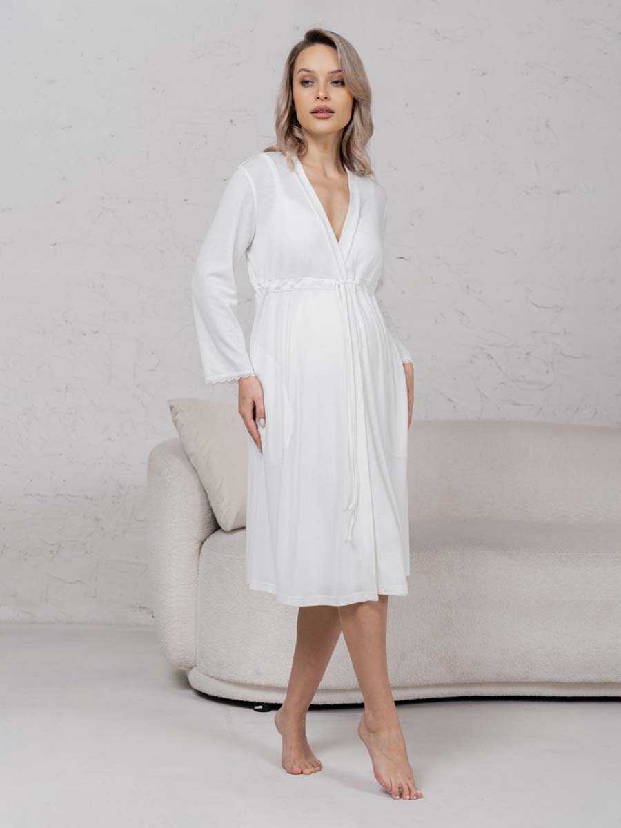 Халат с сорочкой для беременных и кормящих молочный