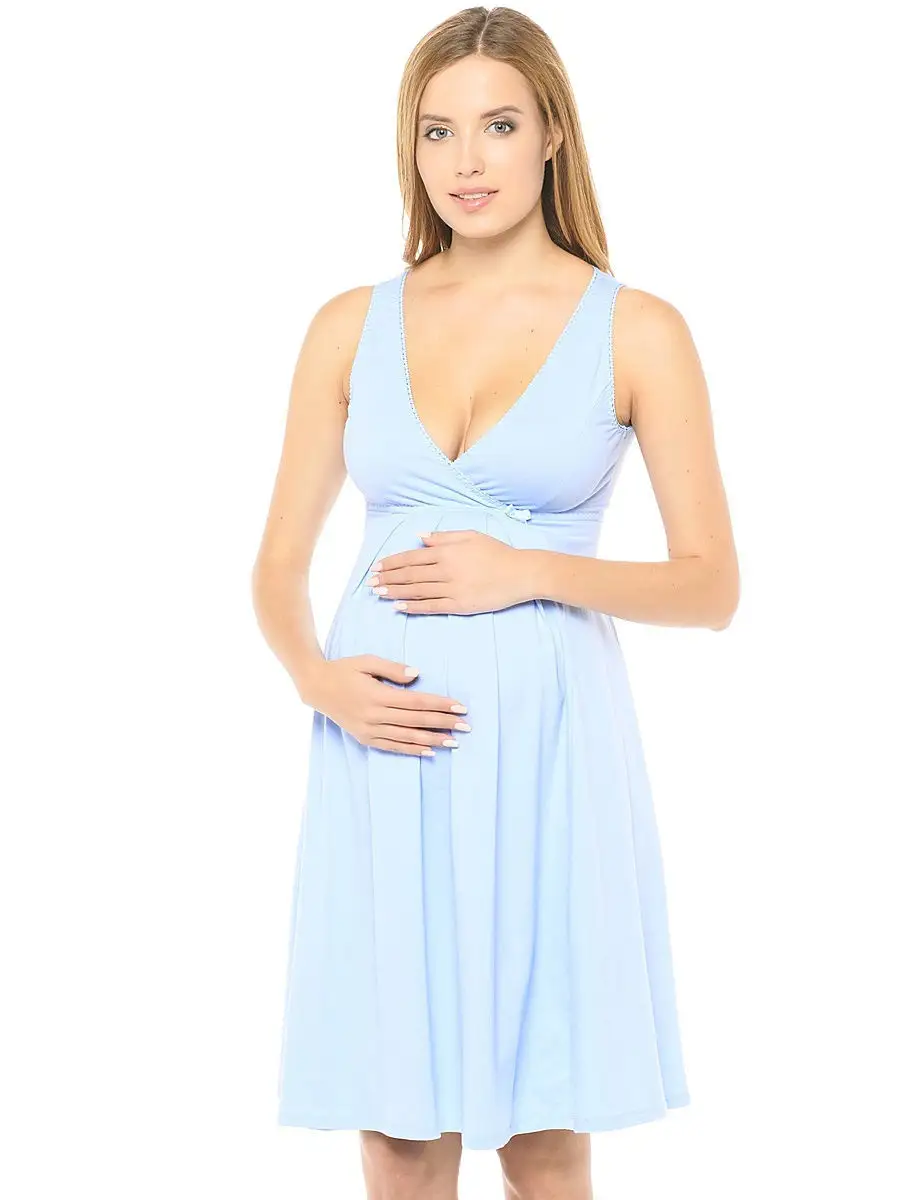 Ночная сорочка для беременных и кормящих в роддом голубой