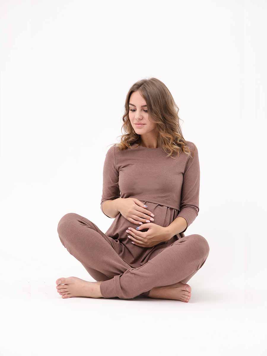 Костюм для беременных и кормящих 10728 брюки с туникой коричневый