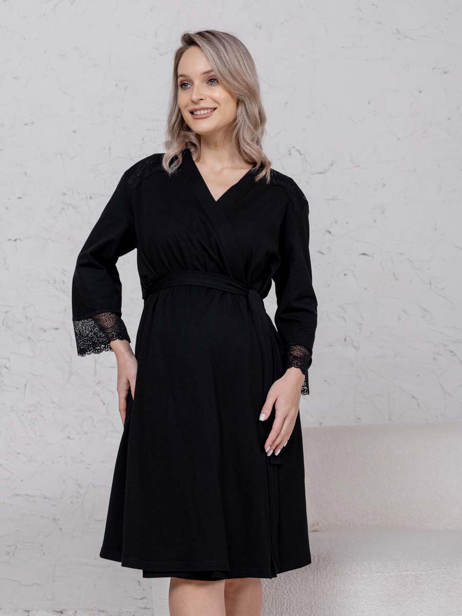 Халат с сорочкой для беременных и кормящих в роддом 21120 черный