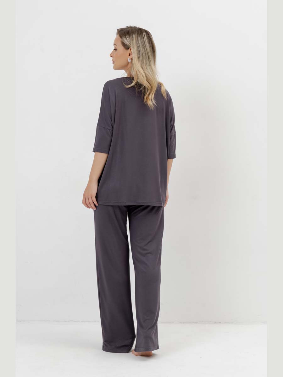 Костюм домашний с брюками и футболкой для беременных графитовый