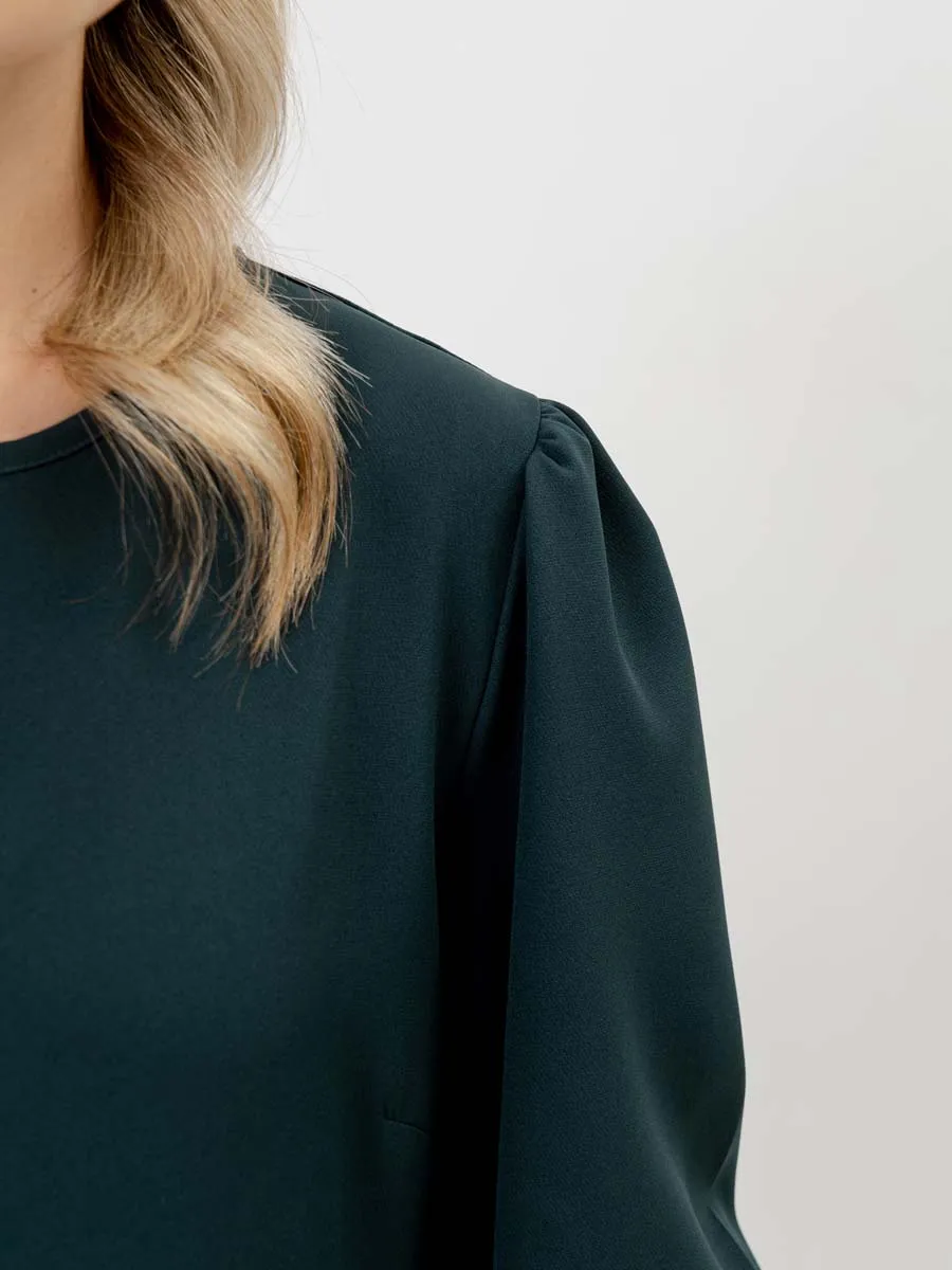 Платье для беременных с длинным рукавом в офис изумрудный