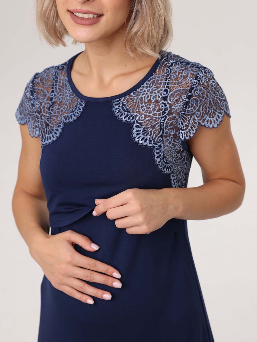Ночная сорочка для беременных и кормящих мам синий/голубой