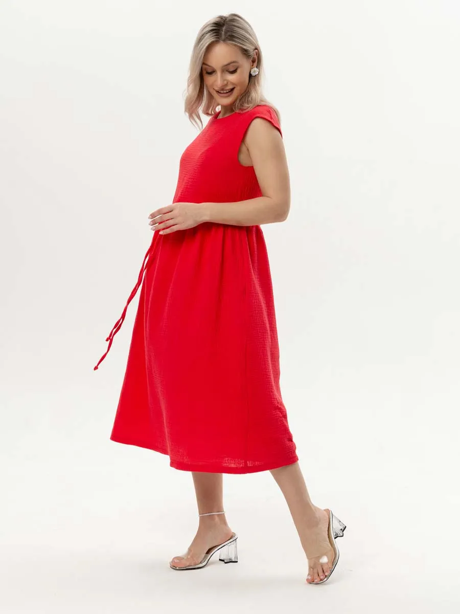 Летнее платье из муслина малиново-красный