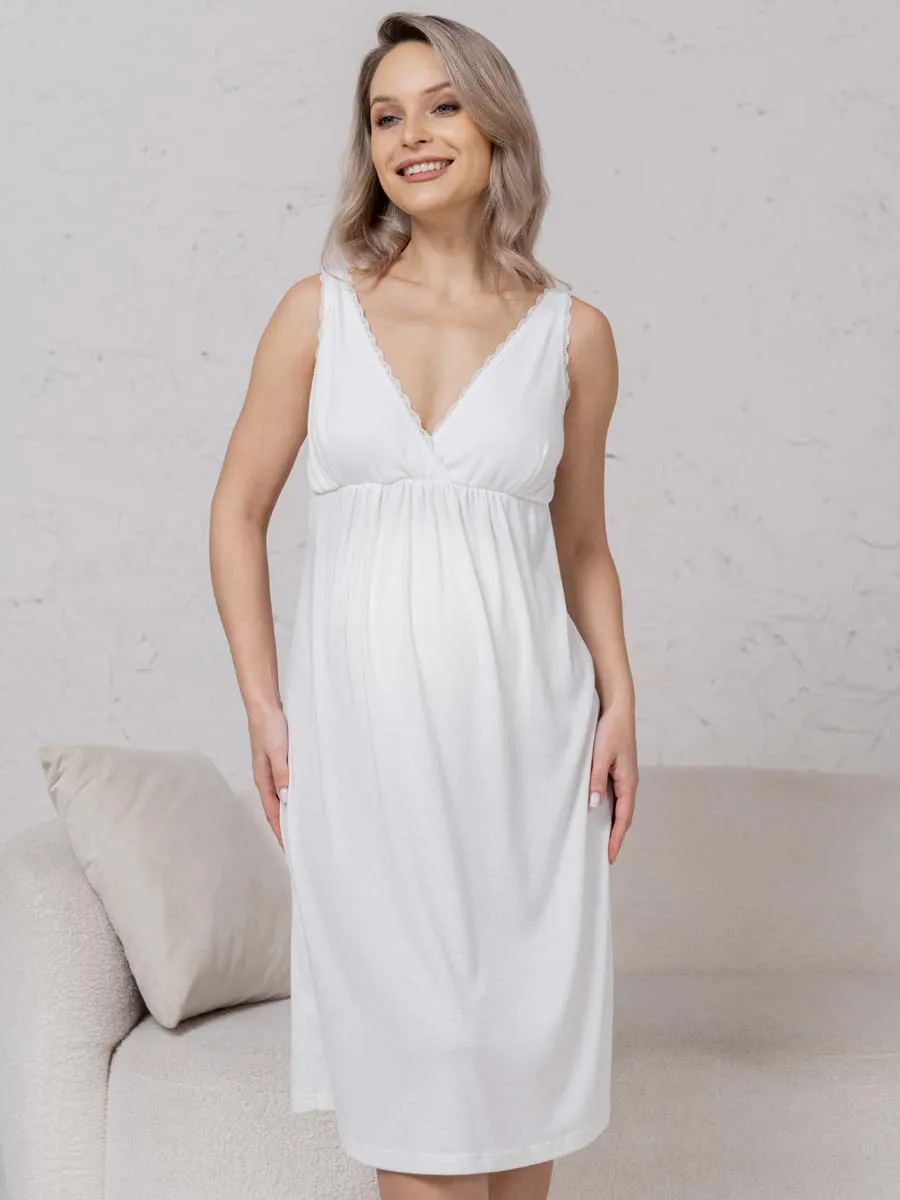 Халат с сорочкой для беременных и кормящих молочный