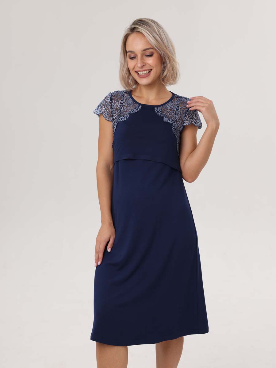 Ночная сорочка для беременных и кормящих мам синий/голубой