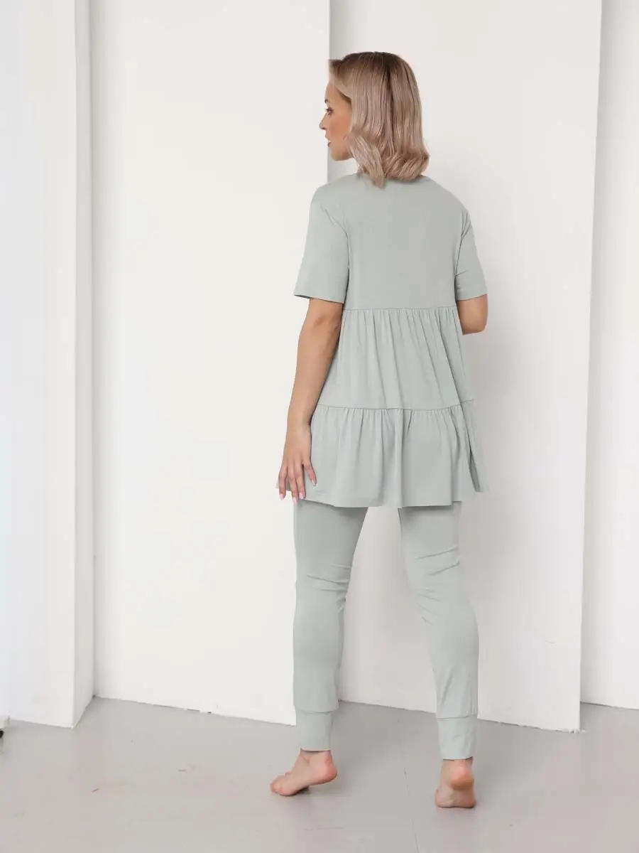 Пижама для беременных и кормящих 50132 туника штаны шалфей