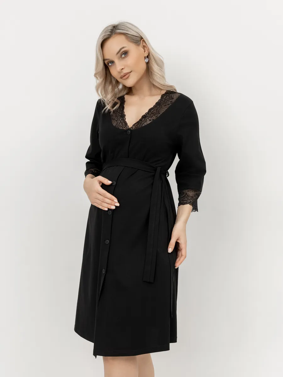 Халат домашний для беременных и кормления черный