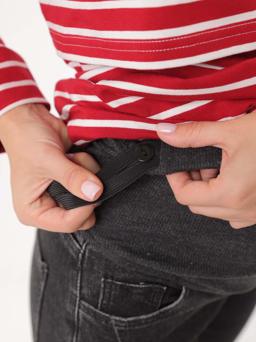 Джинсы для беременных с бандажом 66312 в офис плотные темно-серый