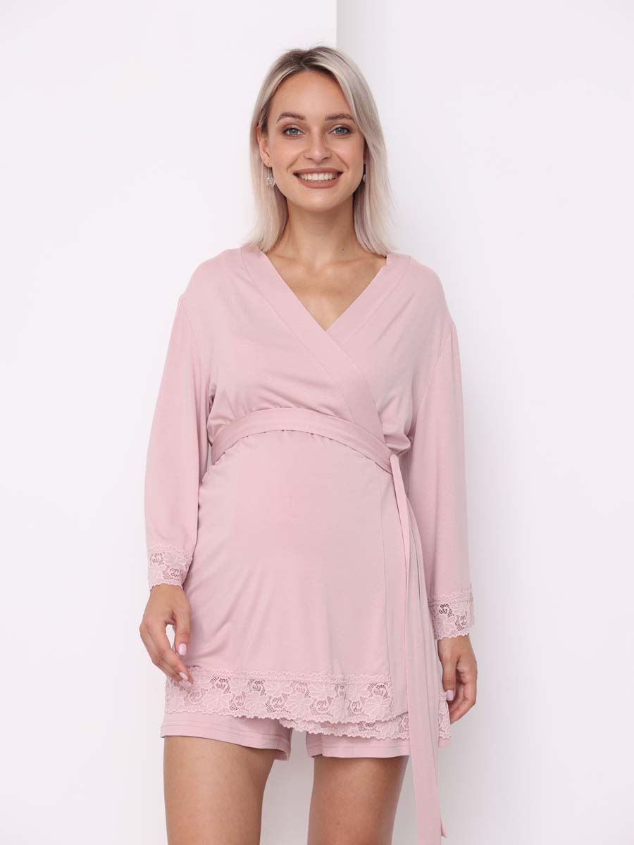 Пеньюар халат майка и топ для беременных и кормящих розовый