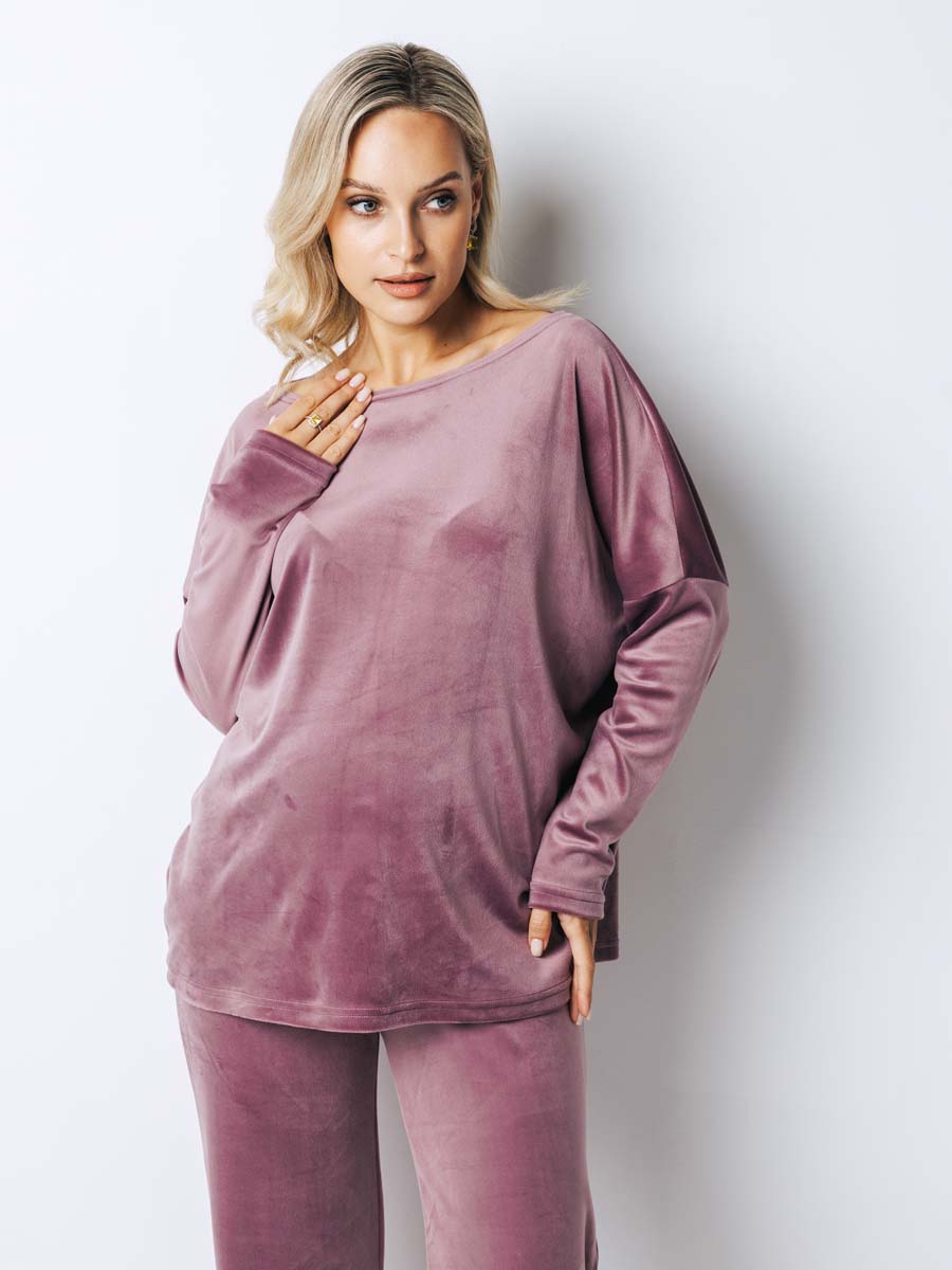 Костюм домашний велюровый с брюками для беременных 16131 лиловый
