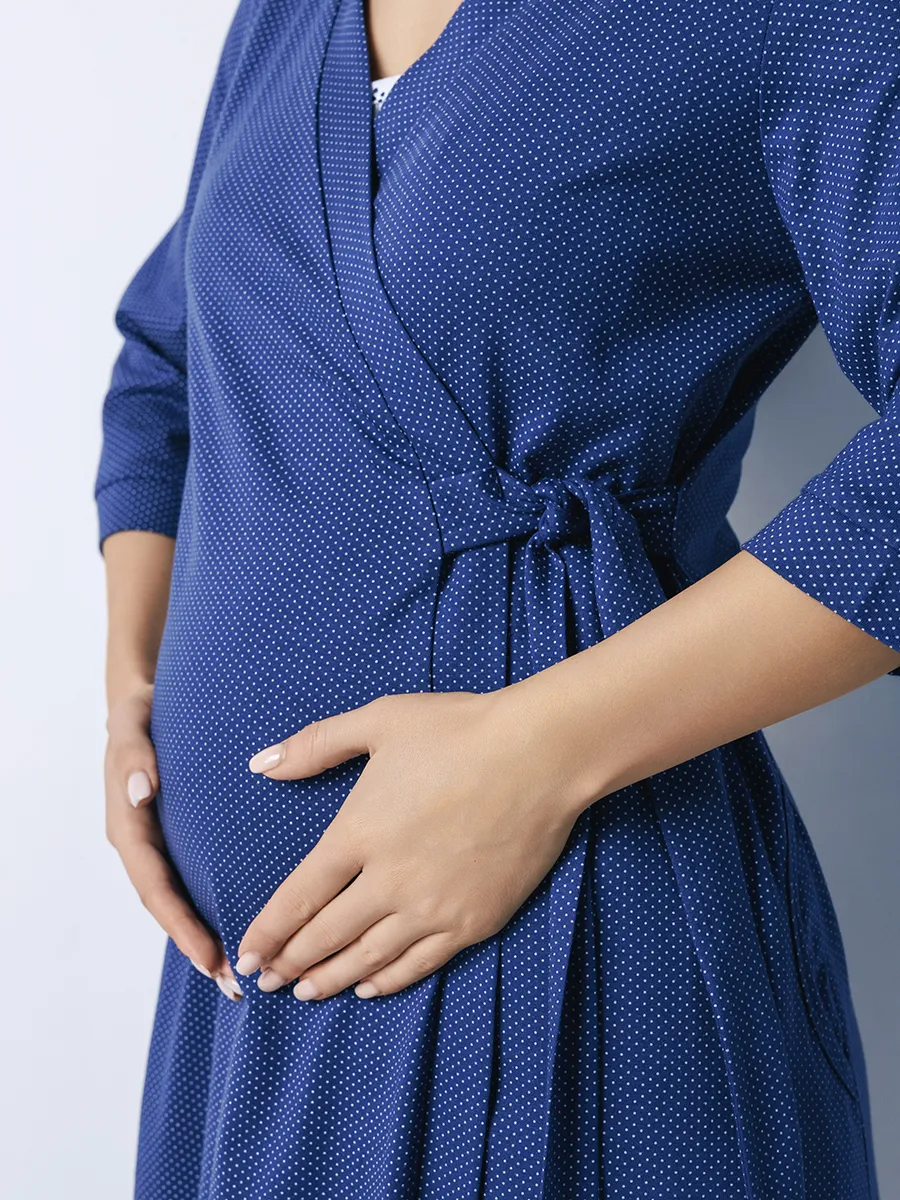 Халат и сорочка для беременных и кормящих в роддом костюм темно-синий/голубой