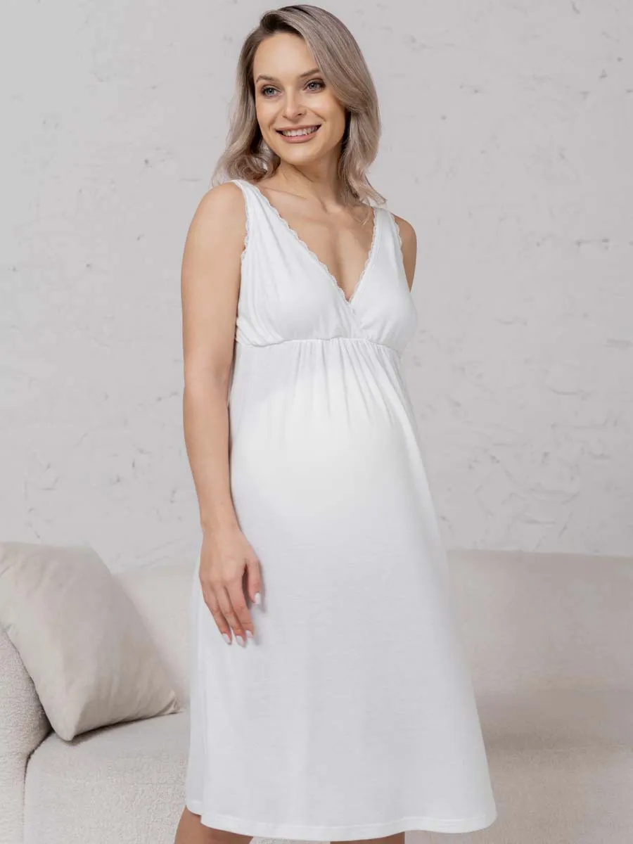 Халат с сорочкой для беременных и кормящих молочный