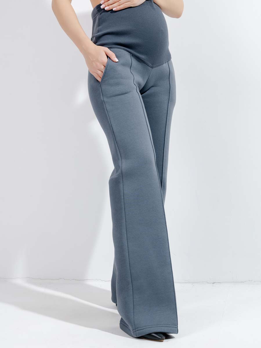 Брюки для беременных утепленные широкие палаццо графитовый
