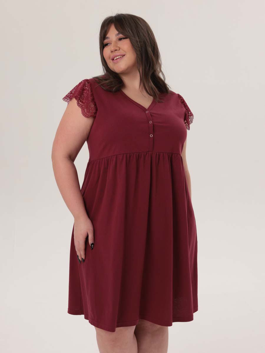 Комплект халат с сорочкой большие размеры костюм в роддом бордовый