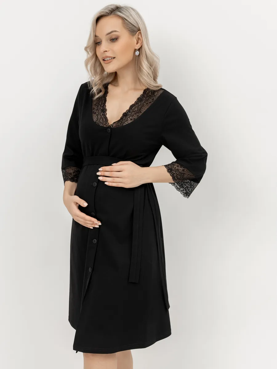 Халат домашний для беременных и кормления черный