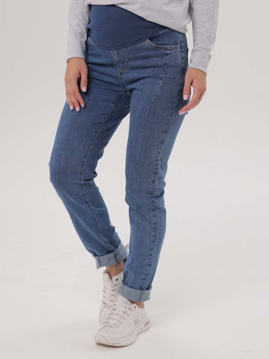 Джинсы для беременных с бандажом 66312 в офис плотные темно-серый