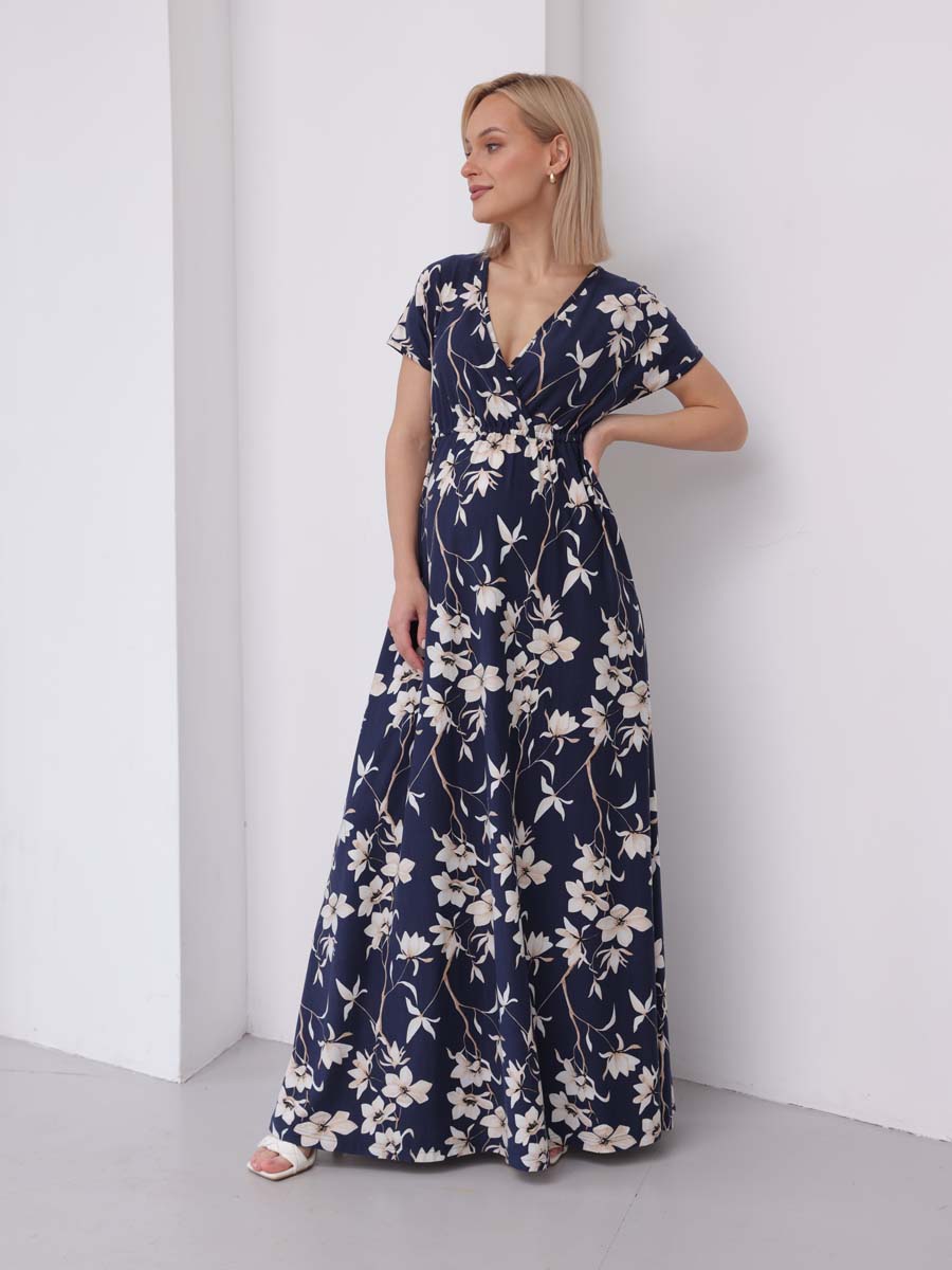 Платье женское для беременных и кормящих 60909 в офис синий/молочный