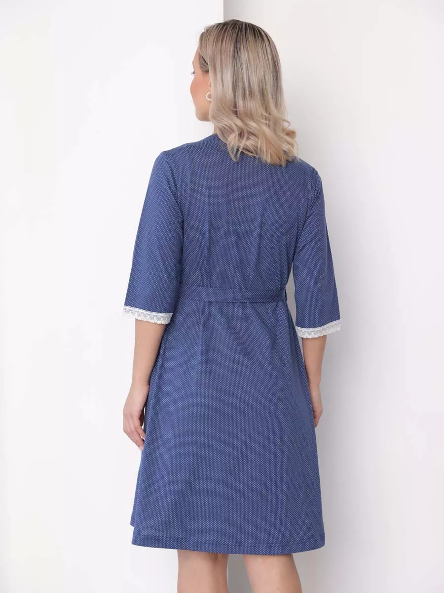 Халат с сорочкой для беременных и кормящих в роддом синий/молочный