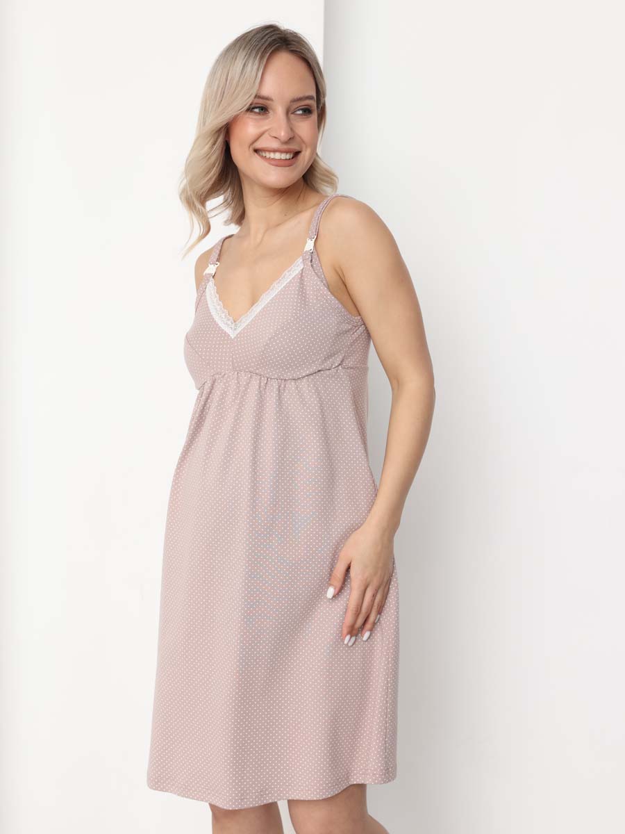 Ночная сорочка в роддом ночнушка для беременных и кормящих бежевый/белый