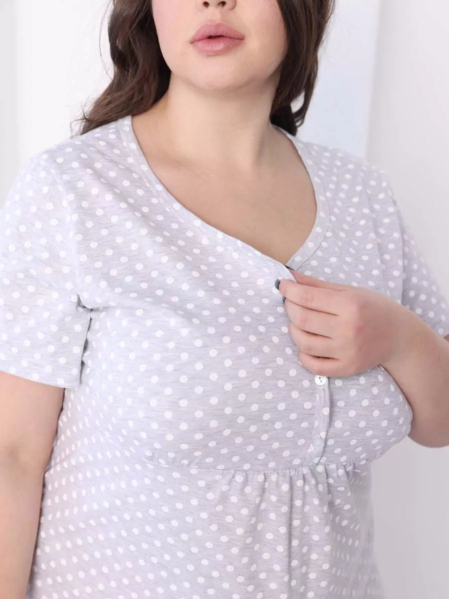 Ночная сорочка большие размеры 53201 в роддом серый_меланж/белый