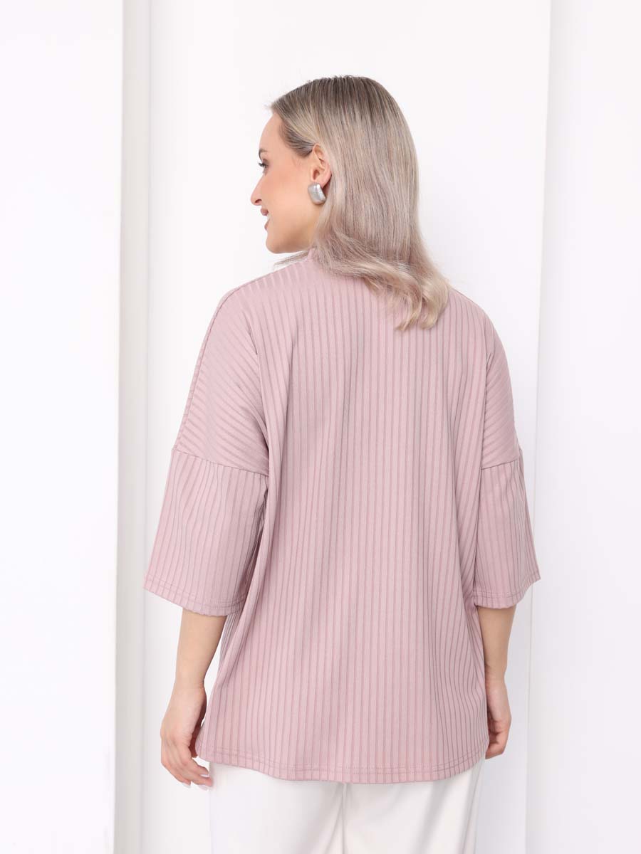 Джемпер оверсайз в рубчик с рукавом 3/4 для беременных пудровый