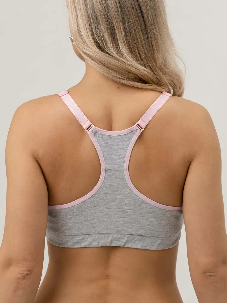 Бюстгальтер для кормления лифчик топ без косточек серый_меланж/розовый