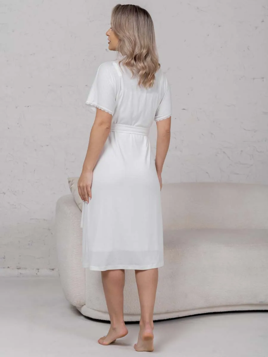 Халат с сорочкой для беременных и кормящих молочный