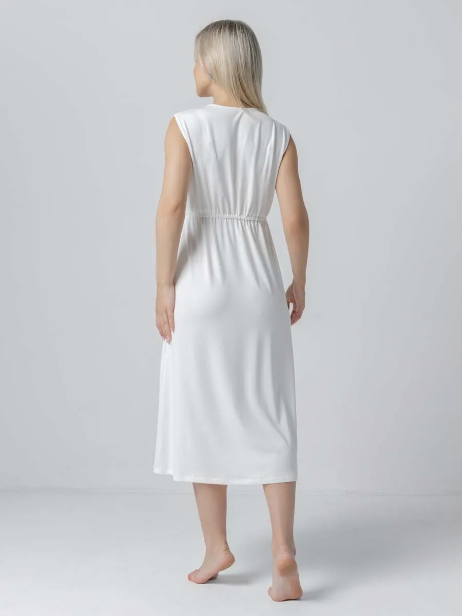 Костюм для беременных халат и сорочка в роддом для кормящих молочный