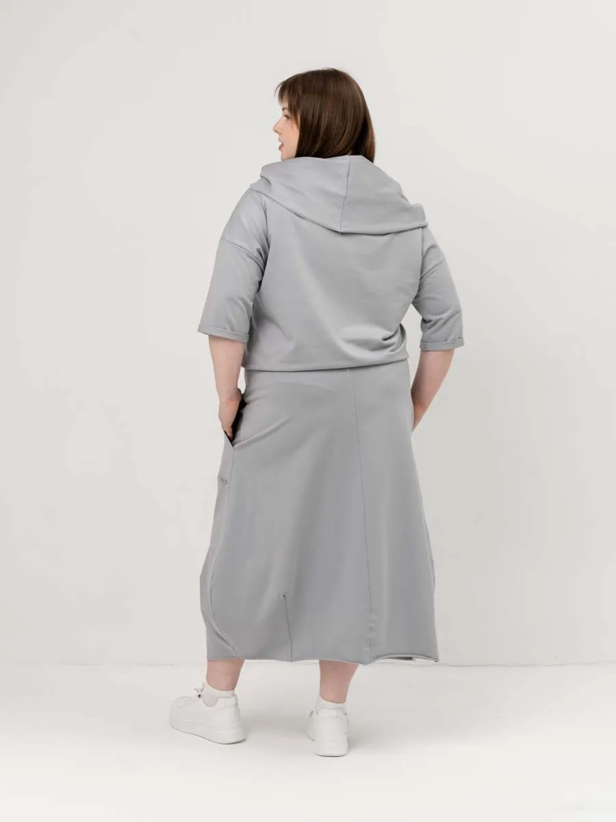 Платье для беременных длинное повседневное в офис plus size серый