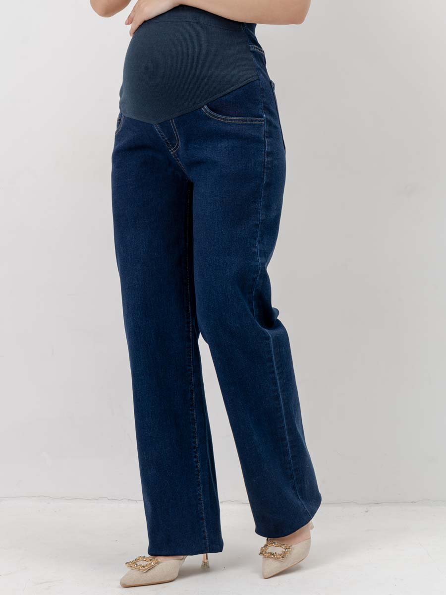 Джинсы трубы для беременных 67712 в офис темно-синий