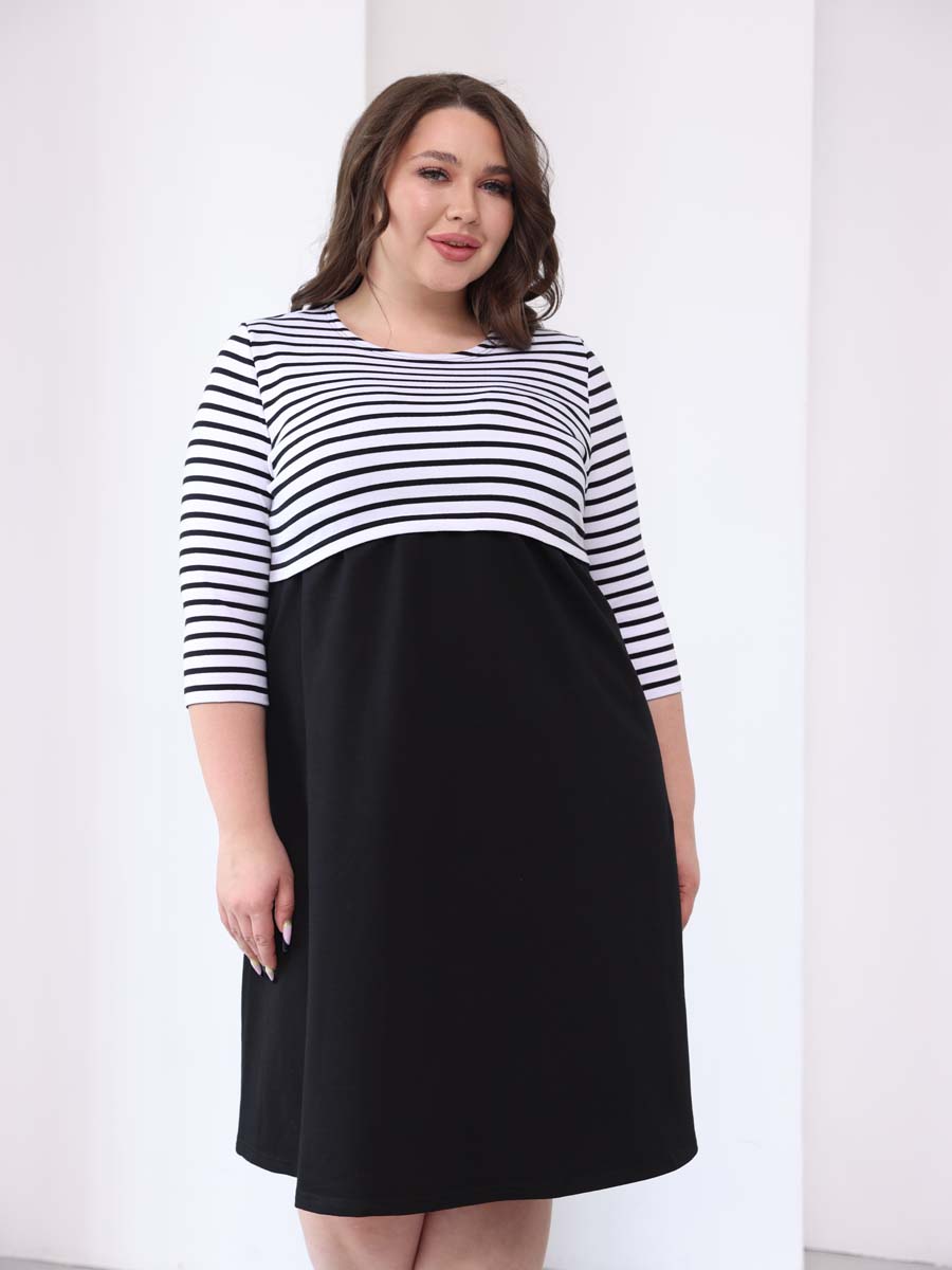 Платье для беременных и кормящих 50014 большие размеры черный/белый